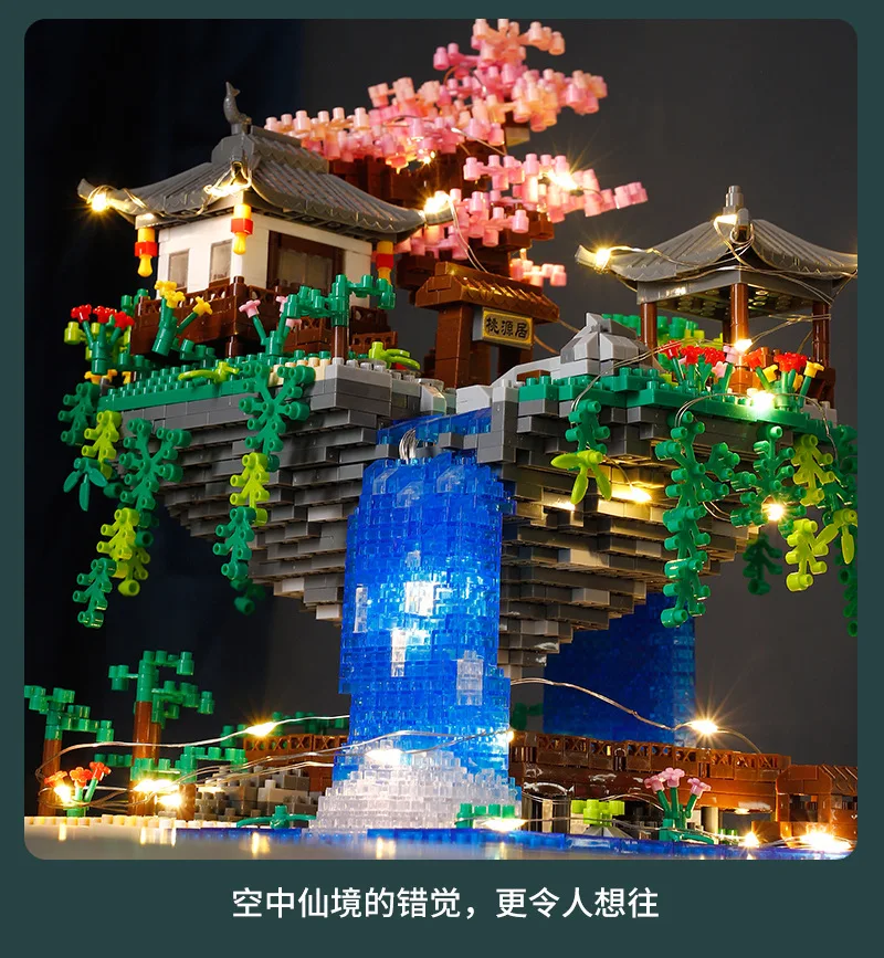 3320 Uds. Casa de bloques construcción árbol aire piscina flor melocotón Suzhou jardín DIY montaje ladrillos juguete luz LED Mini diamante para chico - imagen 4