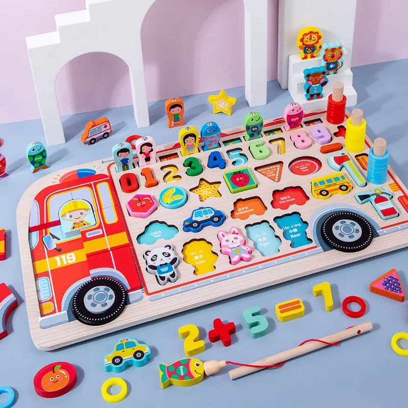 Juguetes Montessori de madera: tablero educativo y juego de pesca - imagen 2