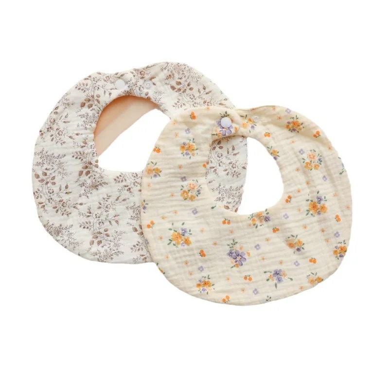 Baberos redondos de gasa arrugada de 6 capas para bebés, Baberos Bandana con estampado Floral para recién nacidos, Baberos de alimentación, elementos esenciales para el cuidado del bebé - imagen 5