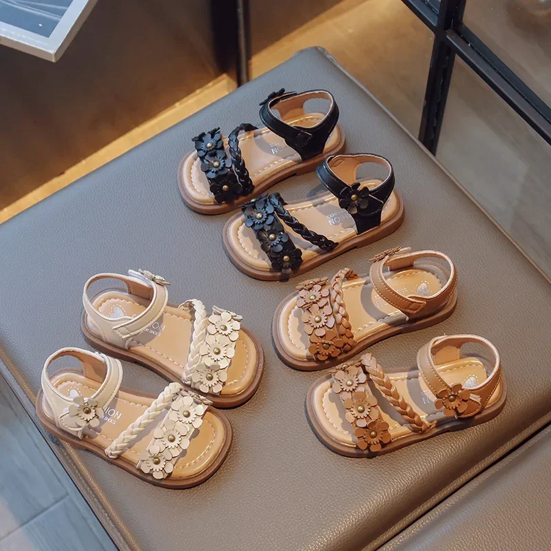 Sandalias de flores para niña, novedad de verano 2025, zapatos de princesa a la moda para niña, zapatos de bebé antideslizantes con suela suave y elegante - imagen 2