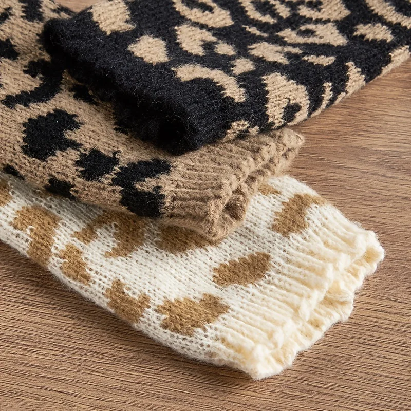 2026 Nuevos guantes de punto con estampado de leopardo para mujer: color beige, tela de poliéster suave, sin pantalla táctil, uso diario cálido y moderno - imagen 5