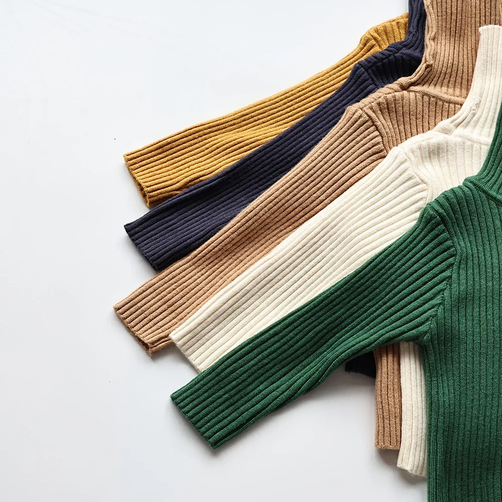 2026 primavera nuevo suave apretado Unisex niños prendas de punto suéteres sólido multicolor niñas suéter breve niños pulóver prendas de vestir de cuello alto - imagen 5
