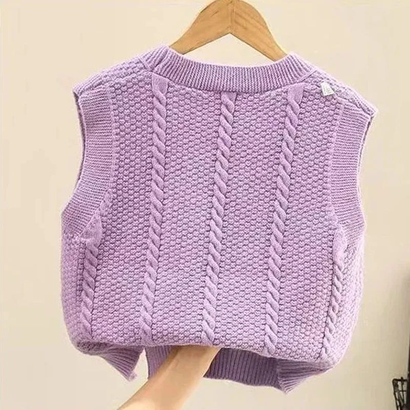 Chaleco tejido con cuello en V para niñas, chaleco para bebé de primavera y otoño, jersey sin mangas, chaleco con decoración floral, suéter para niños - imagen 5