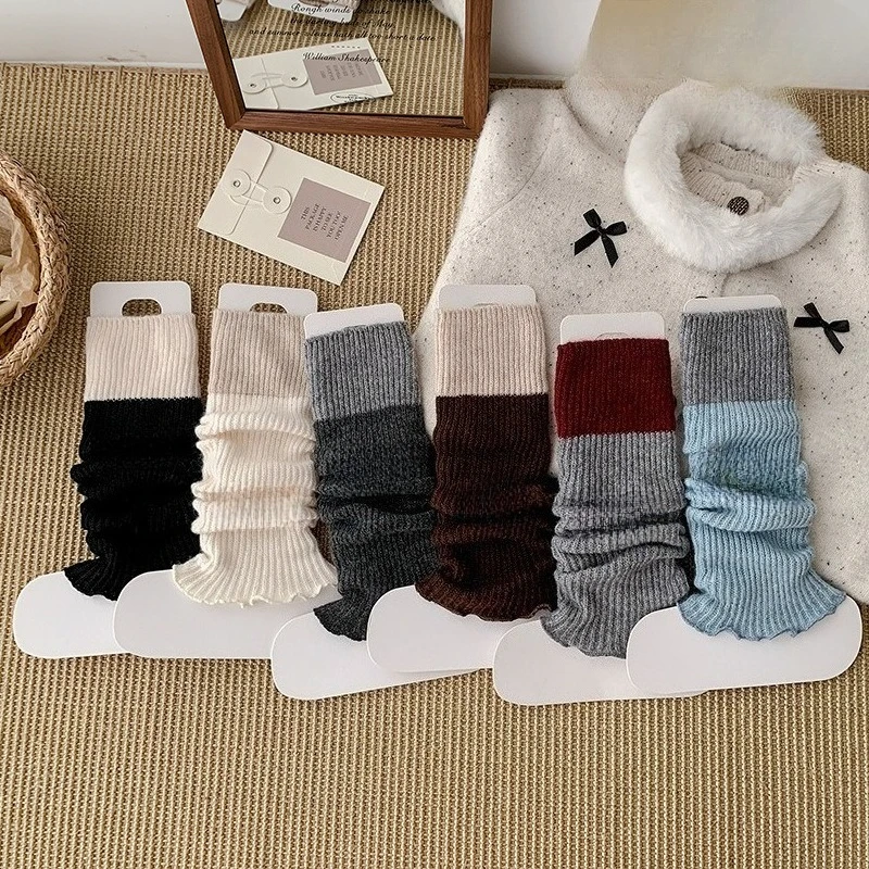 Calentadores de piernas japoneses lisos y dulces para niñas, cubierta de pie tejida, calcetines calentadores de piernas gruesos para otoño e invierno, calentadores de piernas - imagen 2