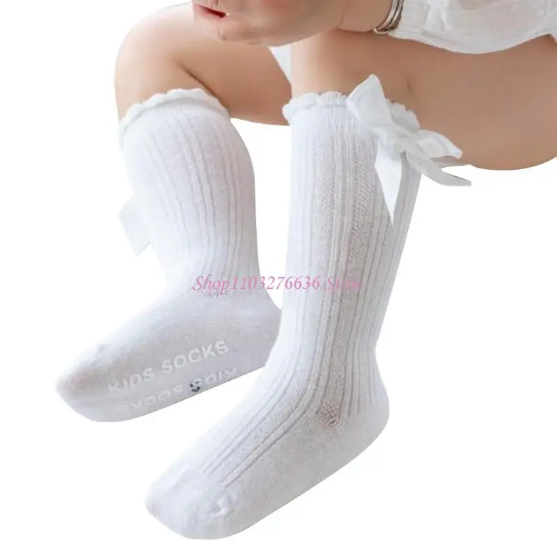 R6FD Baby Girls Knee High Socks Bow-Stitched Toddler Breathable Long Sock Cable Knit - imagen 2