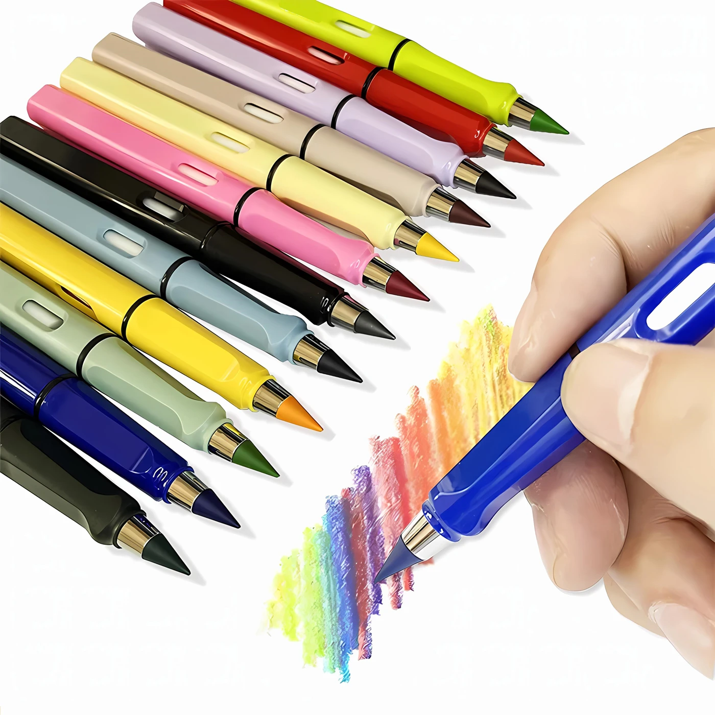 Lápiz de escritura sin tinta HB para estudiantes, 12 piezas, 12 colores, borrador incorporado, papelería de escritura, regalo para estudiantes - imagen 3
