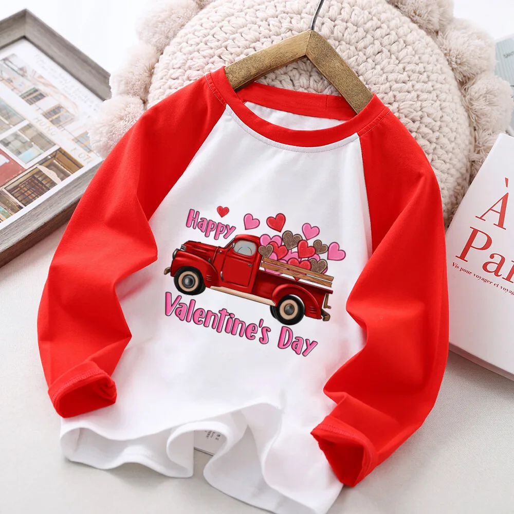 Feliz Día de San Valentín Turck estampado de corazón camisas para niños niñas traje de fiesta del Día de San Valentín niño raglán camiseta de manga larga ropa - imagen 3