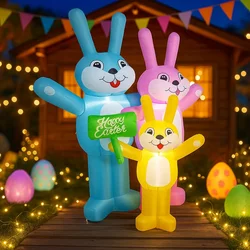 Decoración inflable de Pascua: 3 conejos LED para jardín