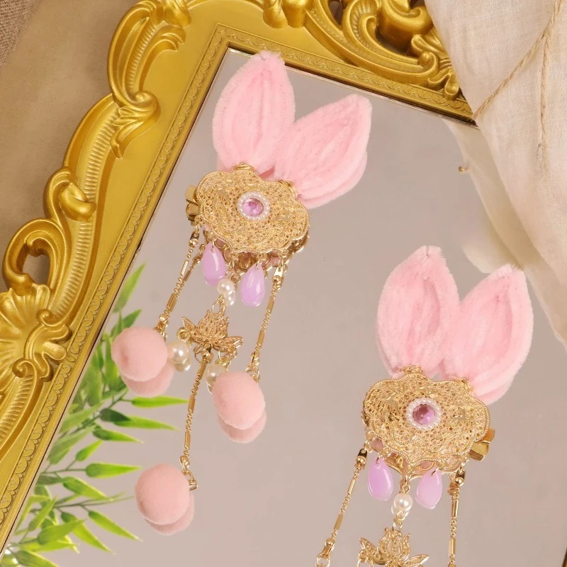 Pinza para el cabello para niños de estilo antiguo de Año Nuevo, estilo chino con borlas rosas, bonito diseño para niños, un accesorio festivo imprescindible para el cabello. - imagen 4