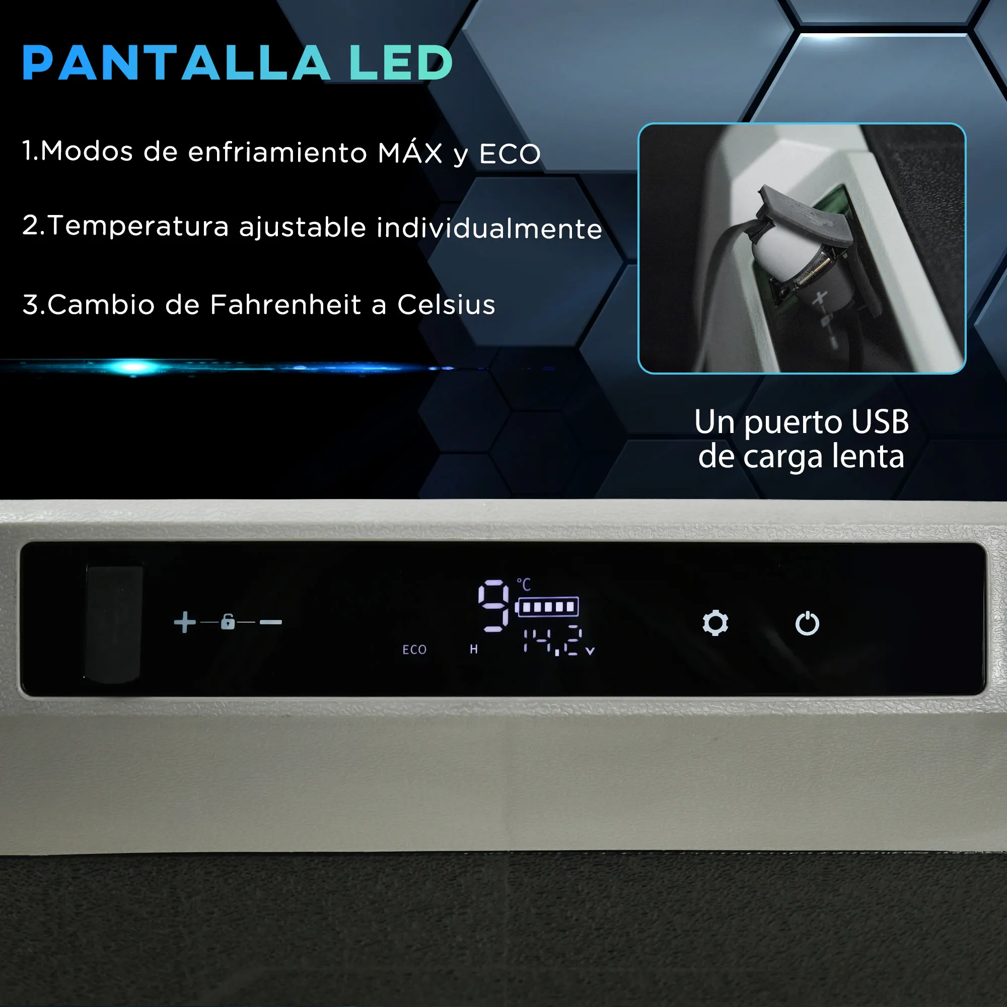 Outsunny Nevera Portátil 60L Refrigerador de Coche hasta -20℃ con Pantalla LED Táctil Asa Retráctil y Ruedas 71,1x46x57,1cm - imagen 5