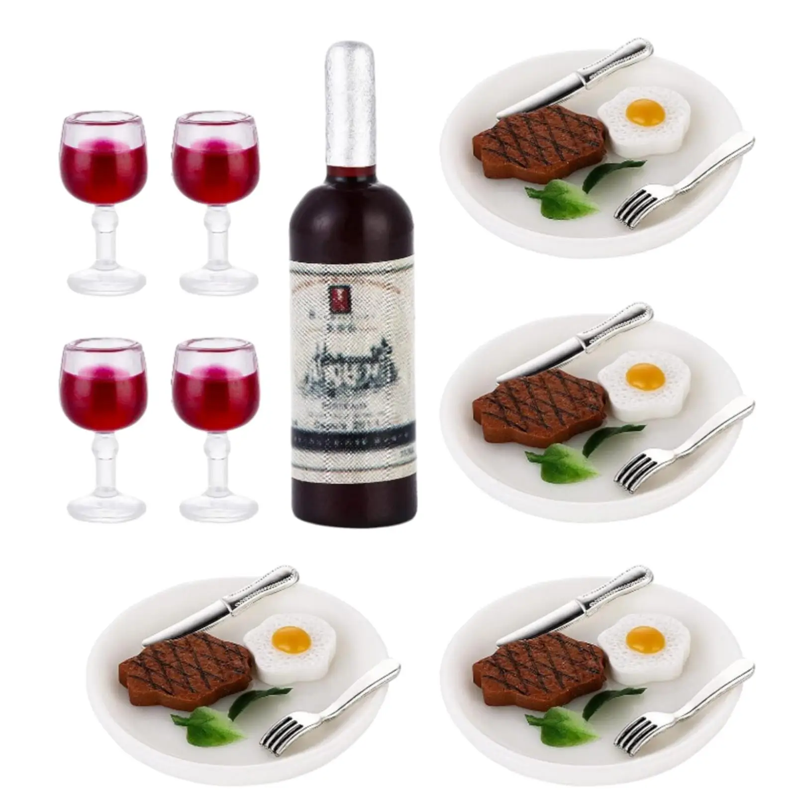 33Pcs Miniature Food Drink Model Doll House Decor Set Pretend Play Mini Wine Bottles for Kitchen Dollhouse Dining Room Ornaments