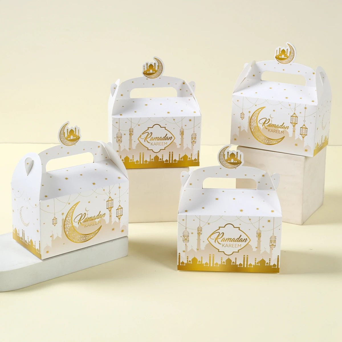 Caja de regalo de dulces Eid Mubarak, caja de embalaje blanca y negra, decoración de Ramadán, suministros festivos para fiestas musulmanas islámicas, 4 Uds. - imagen 3