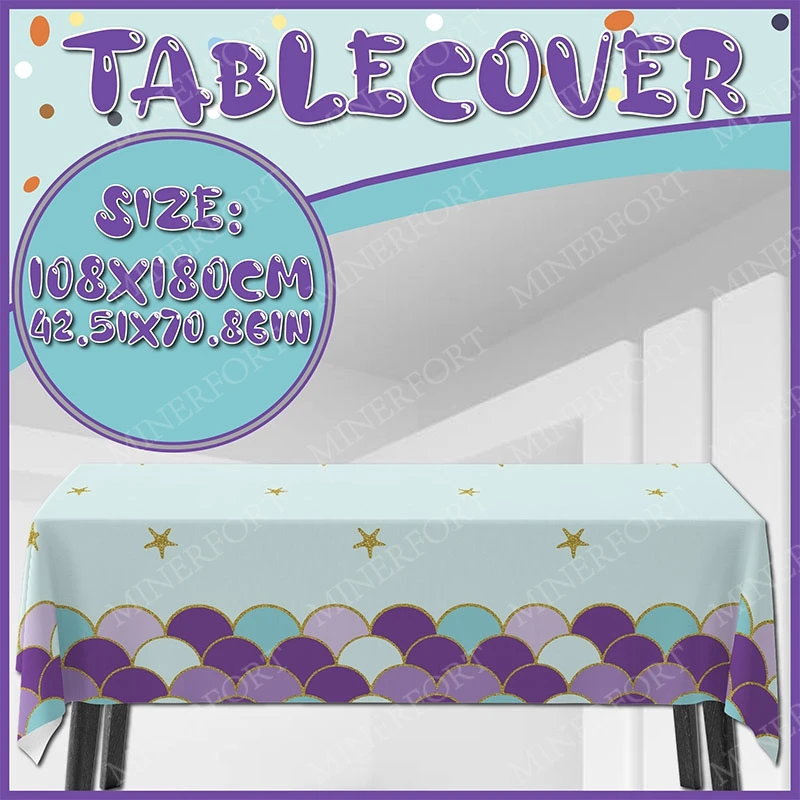 Mantel de dibujos animados con temática de La Sirenita, vajilla desechable para niña bajo el mar, decoración para fiesta de cumpleaños, Baby Shower