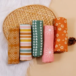 HappyFlute estampado de moda 5 unids/set 60*60CM muselina suave Swaddle alimentación eructo paño recién nacido algodón bebé cara y toallita para lavar a mano