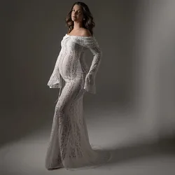 Vestido premamá de encaje con hombros descubiertos para baby shower