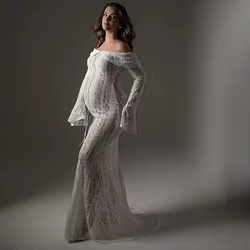 Vestido premamá de encaje con hombros descubiertos para baby shower