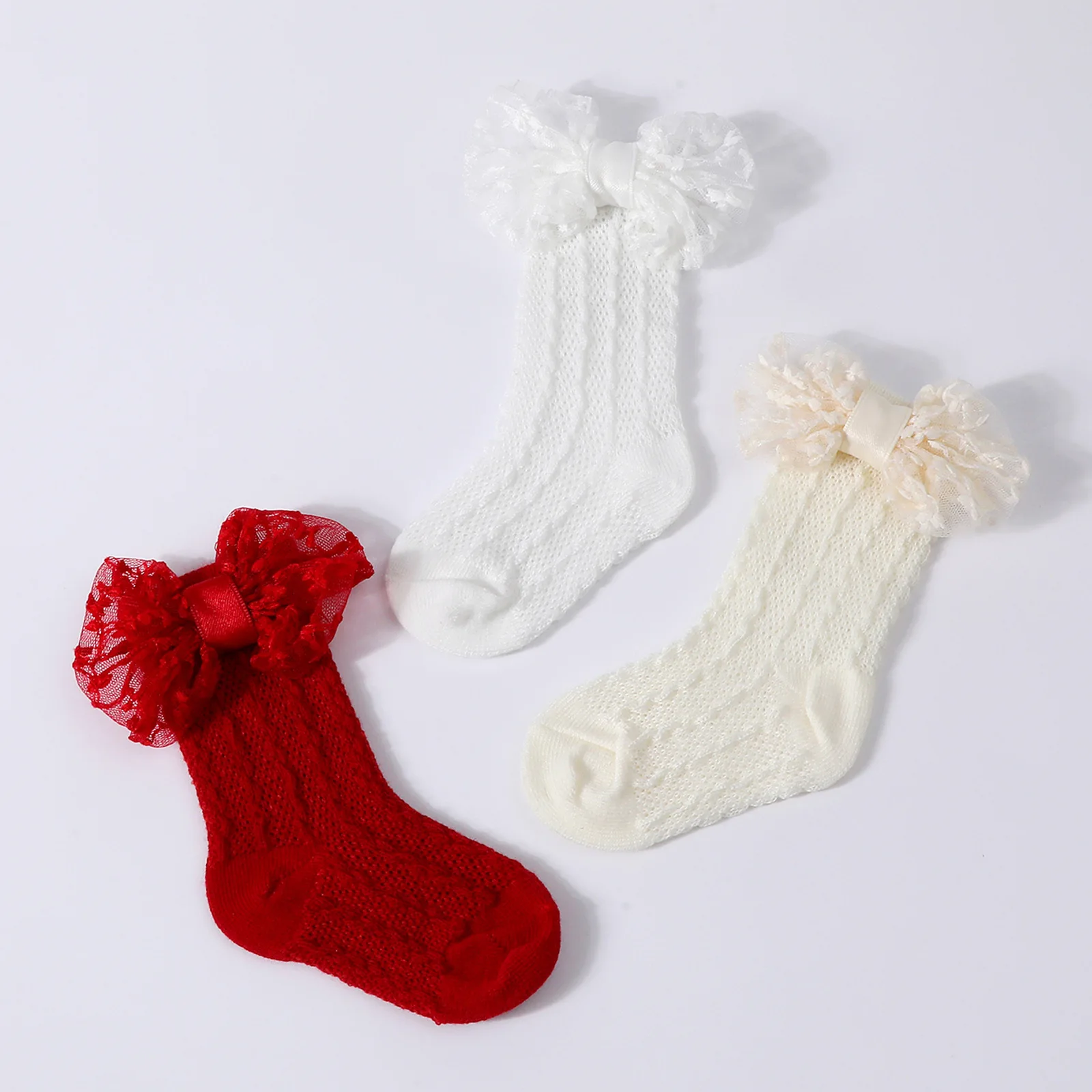 1 Juego de diademas con lazo de encaje para recién nacido, calcetines calados de Jacquard, calcetines suaves para bebé, calcetines con diadema tejidos para niña - imagen 4