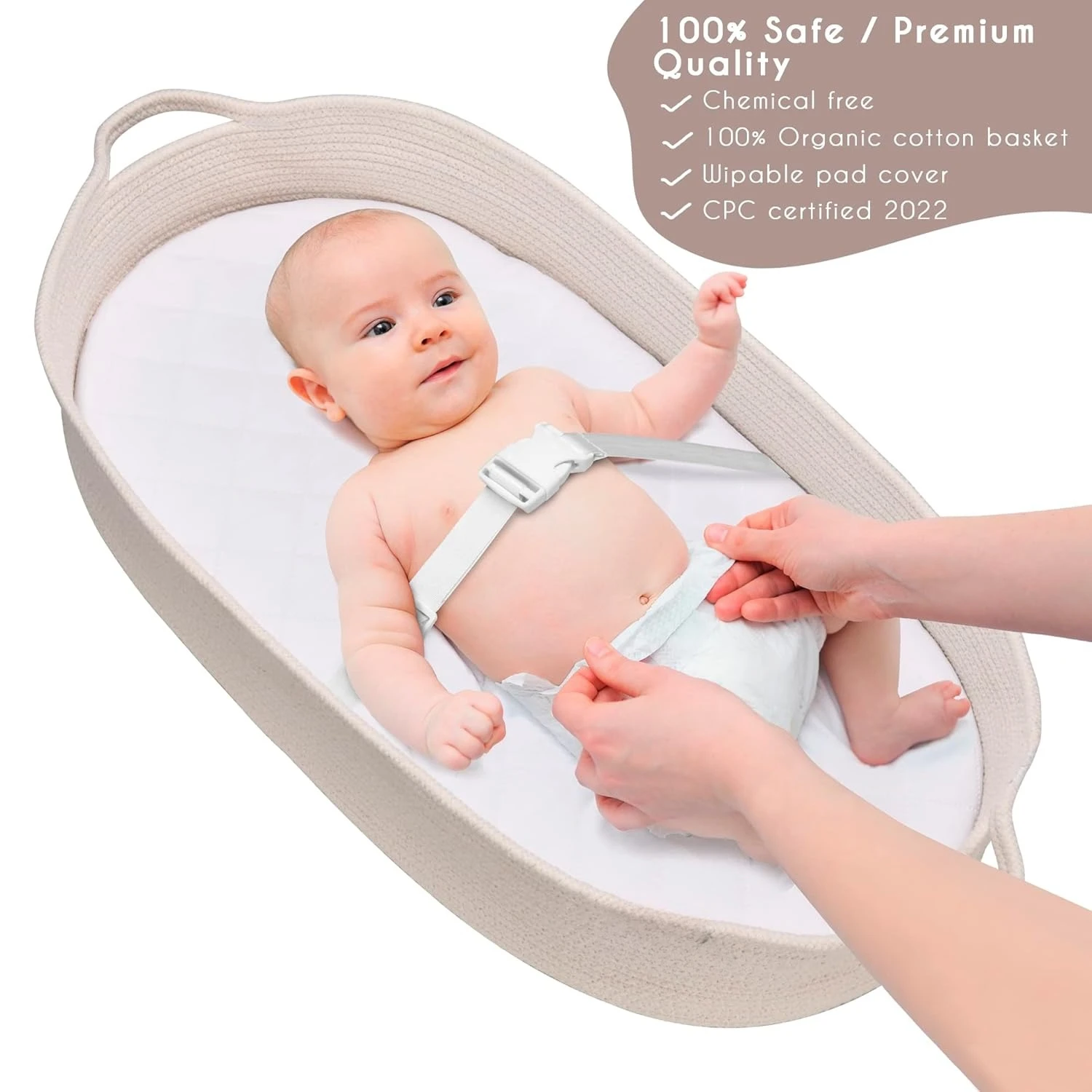 Cesta para cambiar pañales de bebé, cesta Moisés para bebés, cesta para cambiar pañales de cuerda de algodón, cambiador de pañales de espuma para tocador - imagen 4