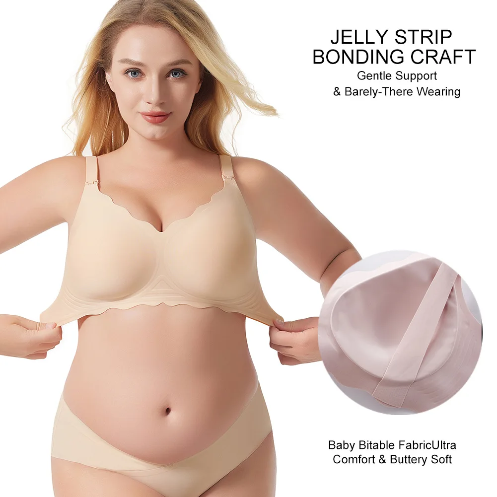 Sujetador de maternidad para lactancia, sujetador de maternidad con estampado ondulado sin costuras, cuidado de nailon inalámbrico, cierre de gancho de copa Sexy, sujetador de lactancia - imagen 3