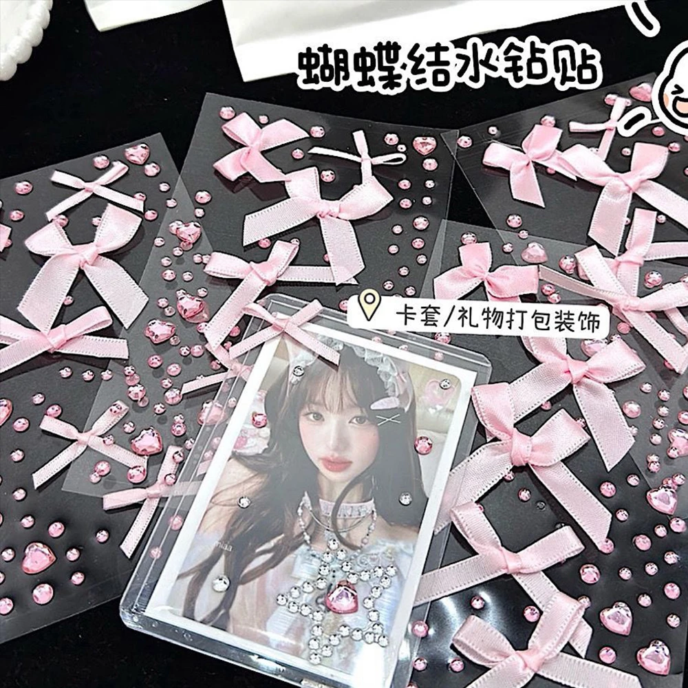 1 unidad de pegatinas 3D de cristal con lazo de encaje de amor rosa DIY Kpop Toploader Deco pegatinas para cámara pegatinas de diamantes de imitación regalos - imagen 5