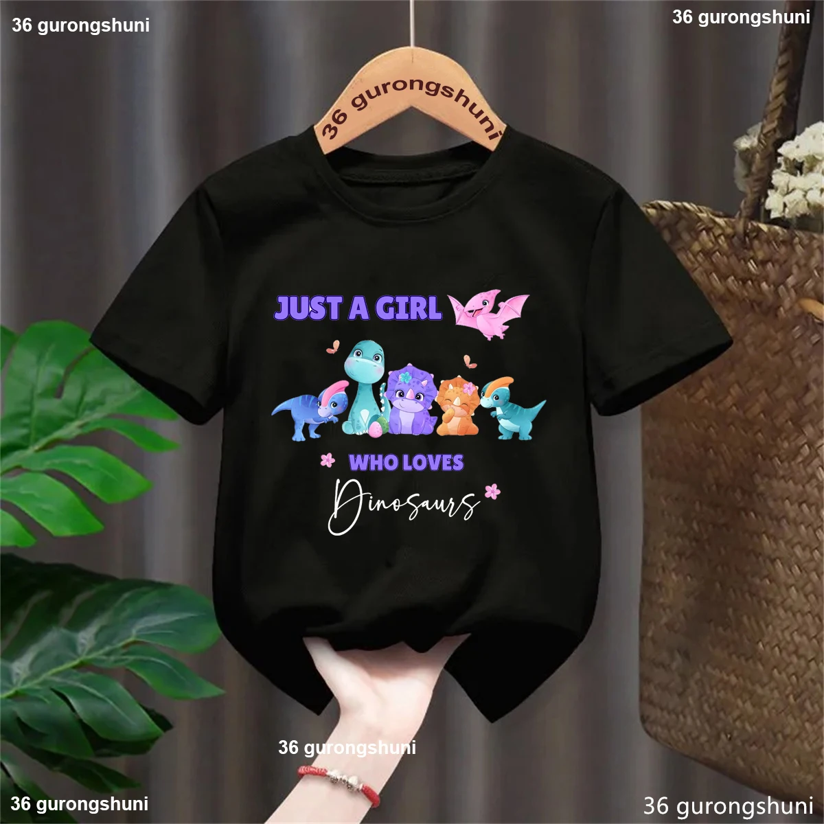 Camiseta con estampado con dibujo de dinosaurio Just A Girl Who Loves, ropa para niños pequeños de Dino T-Rex, ropa para niños Harajuku Kawaii - imagen 4