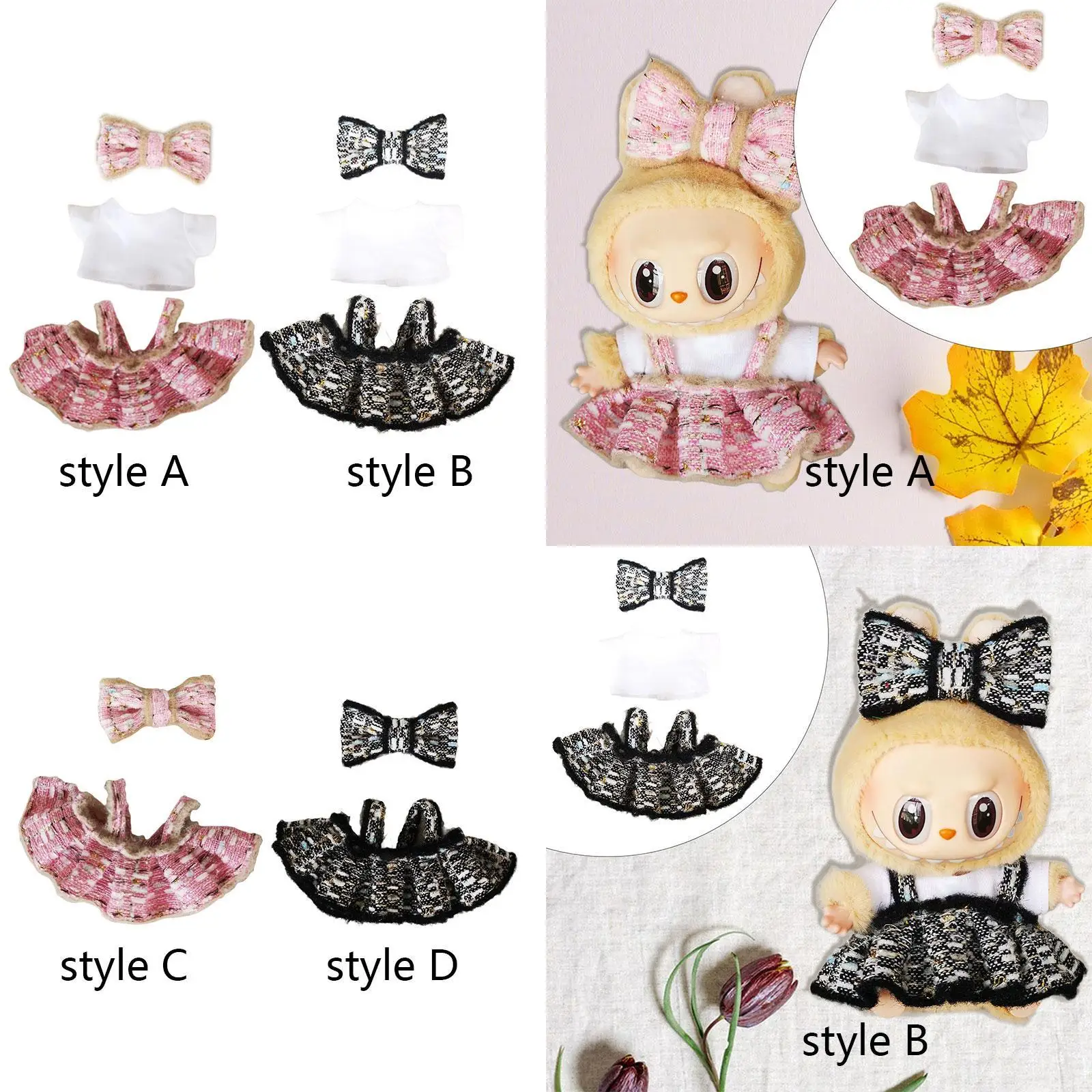 15cm 17cm Mini Doll Clothes Set ,Doll Miniature Suspender Set, Cartoon Cute Doll Clothes Suit ,