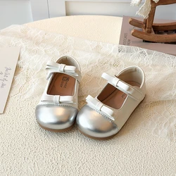Zapatos princesa de cuero para niñas con lazo antideslizante