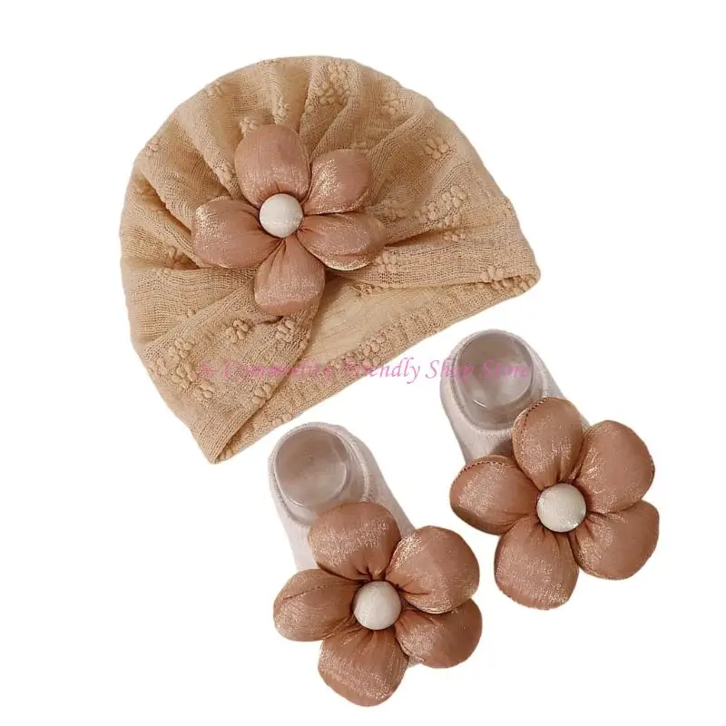 85AE Baby Headscarf Caps Stylish Girls Bonnet Hat Fashion Headwear with Socks Set - imagen 5