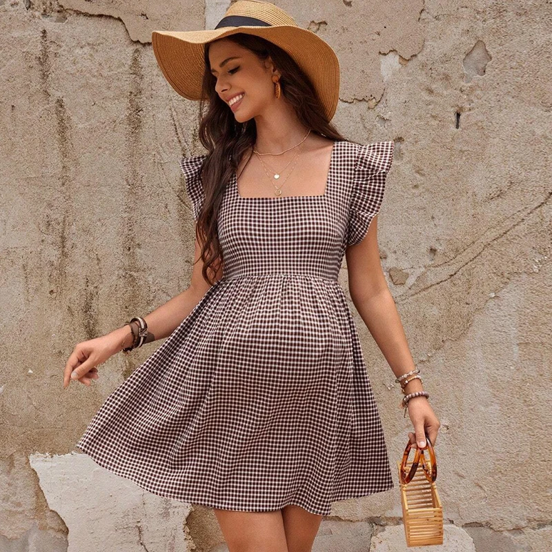 Nuevo vestido de maternidad, ropa de verano, pantalón corto informal de manga acampanada, vestido cómodo con cuello cuadrado para mujeres embarazadas - imagen 2