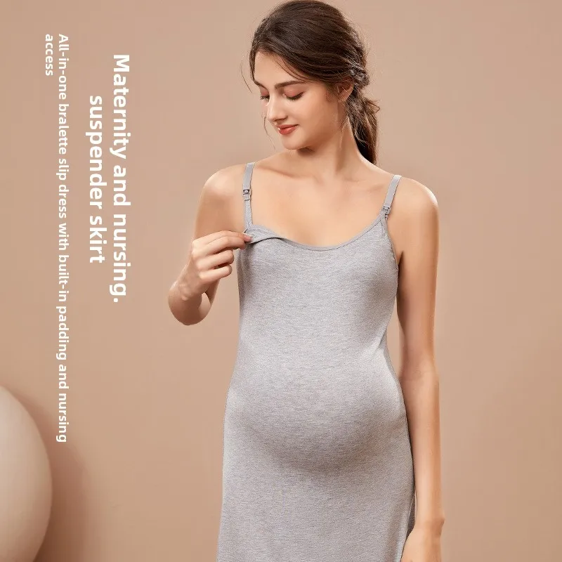 Vestido de maternidad y lactancia posparto, camisón suave de talla grande para uso doméstico y al aire libre, vestido versátil con base de alimentación - imagen 2
