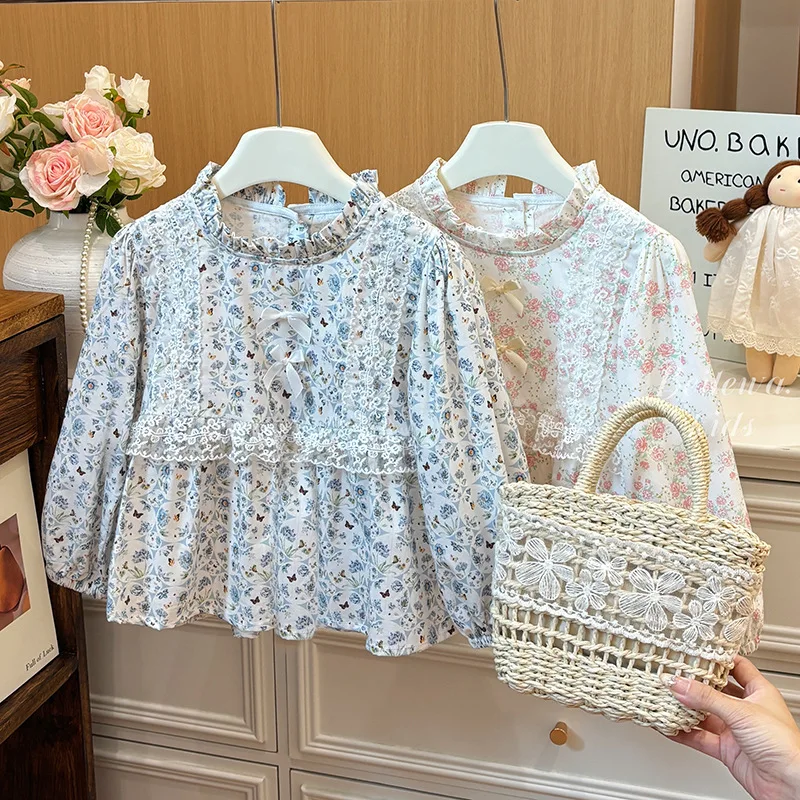 Camisa floral de algodón con lazo para niña - imagen 2