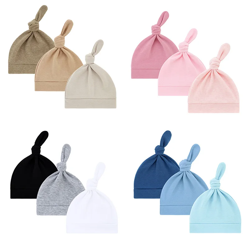 Gorro bebé algodón liso con anudito para recién nacidos - imagen 2