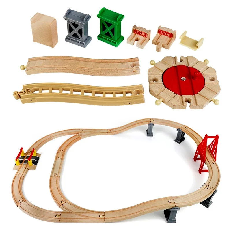 Pista de madera, juguetes ferroviarios, accesorios de vía de tren de madera de haya aptos para todas las marcas, pistas de madera, juguetes educativos para niños - imagen 4