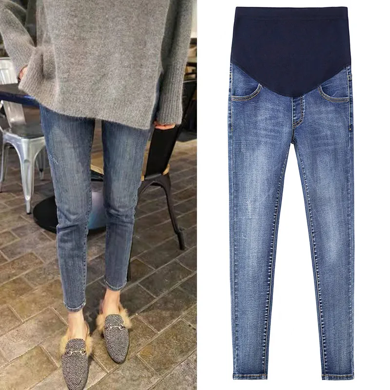 Pantalones vaqueros premamá azul cielo cómodos de invierno
