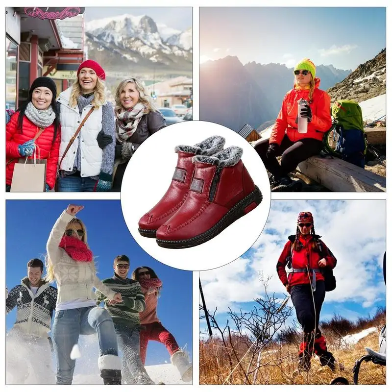 Botas de nieve para mujer adulta, botas impermeables sin cordones para mujer, botas impermeables con forro de felpa, zapatos para clima frío con cremallera gruesa - imagen 5