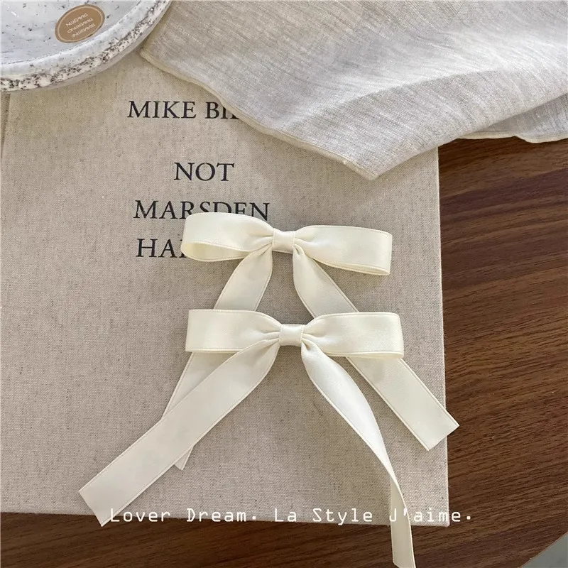 2 unids/set elegante Simple cinta de satén lazo doble pinzas para el cabello para niños niñas tela cubierta lateral flequillo Clips a presión conjunto de pasadores - imagen 3