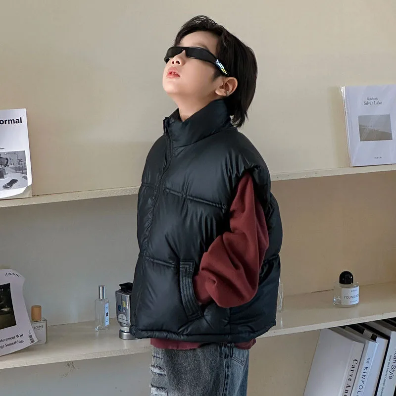 MILANCEL nueva chaqueta acolchada de invierno para niños 3-10Y Color sólido cuello levantado niñas chaleco grueso versión coreana abrigo de ocio para niños - imagen 4