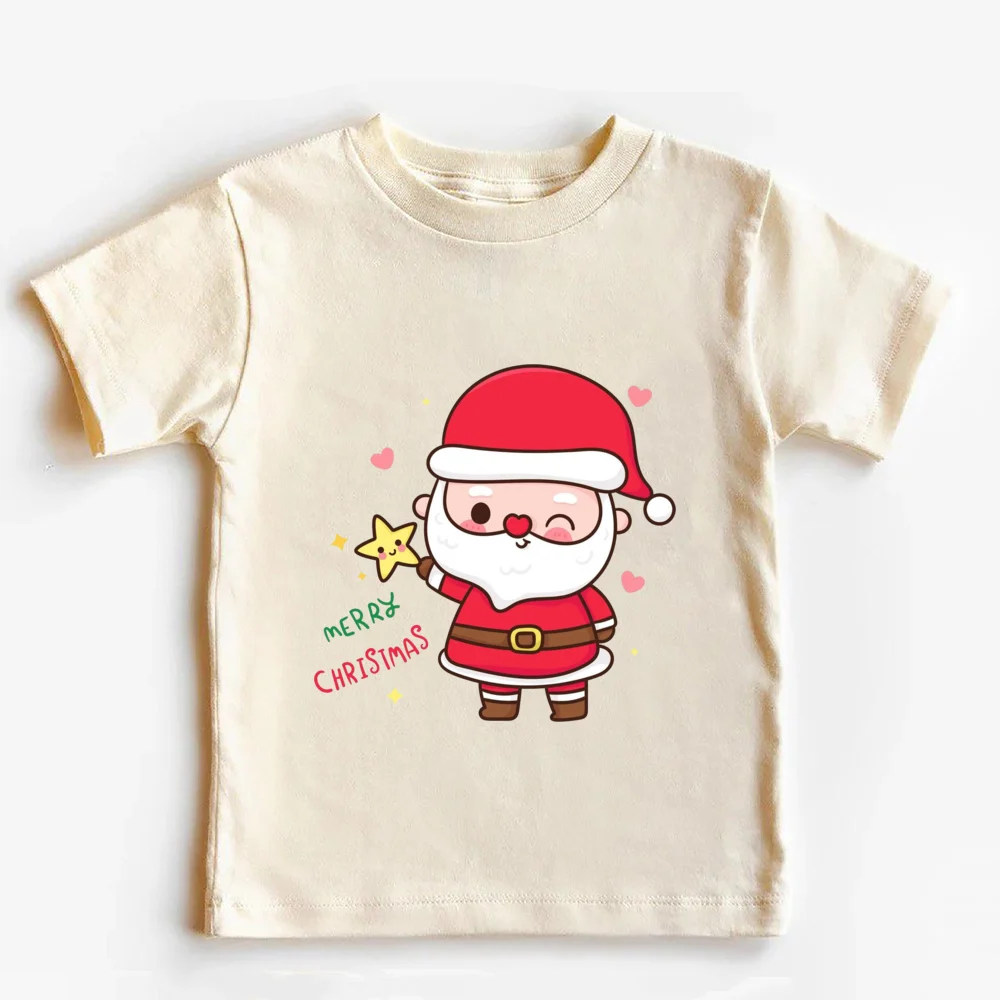 Camiseta de Navidad de Papá Noel para niños, traje de Navidad Retro, Tops infantiles, ropa