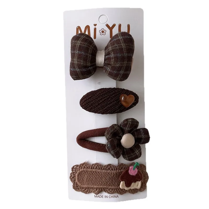 4 unids/set de pinzas para el pelo para niños de Color café con leche, Clips a presión de flores de tela con lazo, pasadores laterales totalmente cubiertos seguros para bebés para niñas - imagen 5