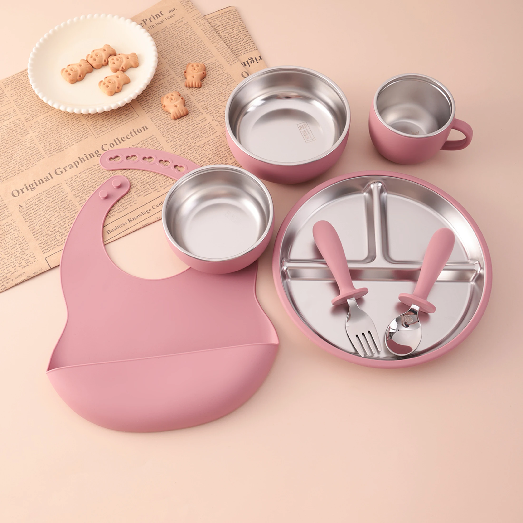 Plato dividido de silicona para bebé con cubiertos y babero - imagen 2