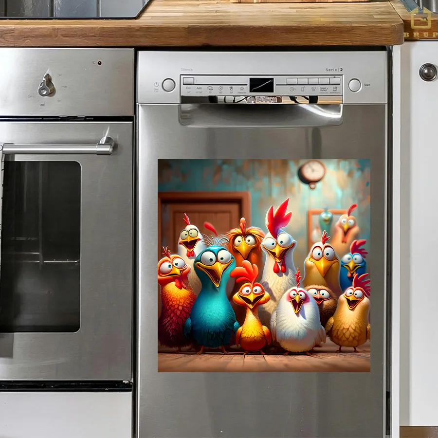 Pegatina de pared con retrato familiar de pollo de granja, gabinete de desinfección de cocina, decoración de gabinete de refrigerador, pegatina autoadhesiva - imagen 2