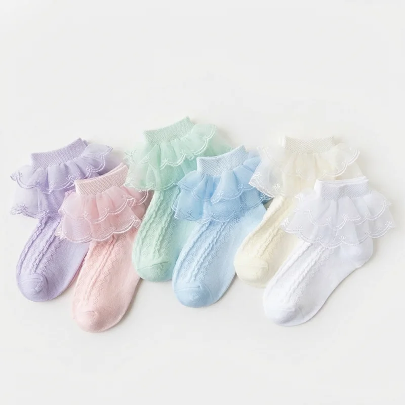 Calcetines de princesa con encaje de algodón para niñas