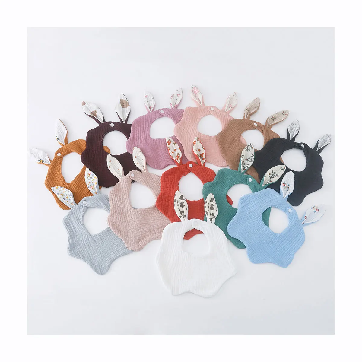 Baberos bonitos con Orejas de conejo de dibujos animados para bebé, Baberos de gasa para bebé, babero infantil sólido, paños suaves para eructar para recién nacidos, toalla para alimentar Saliva para niños y niñas - imagen 3