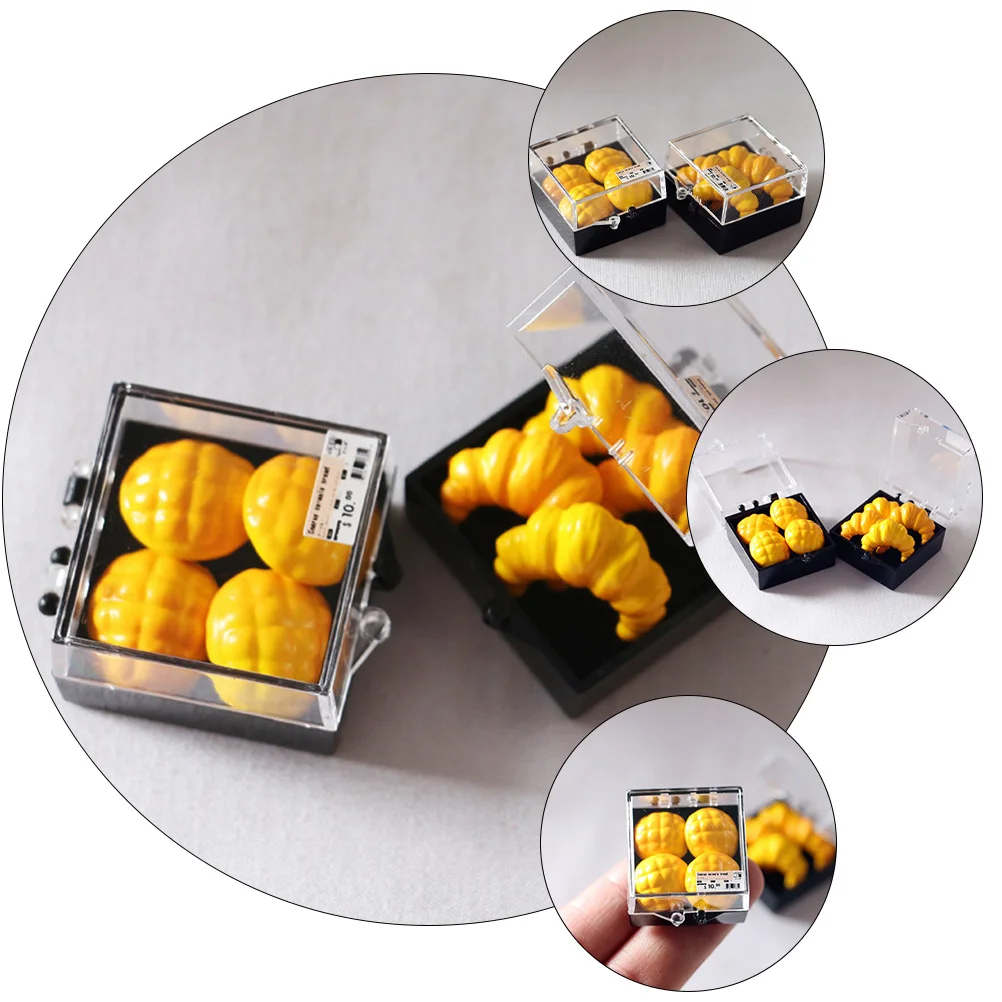 Mini adorno de escritorio para comida, accesorio para casa de juegos, accesorios para fotos, Croissant, artesanía, modelo de resina, decoración, adornos de piña, 2 uds. - imagen 5