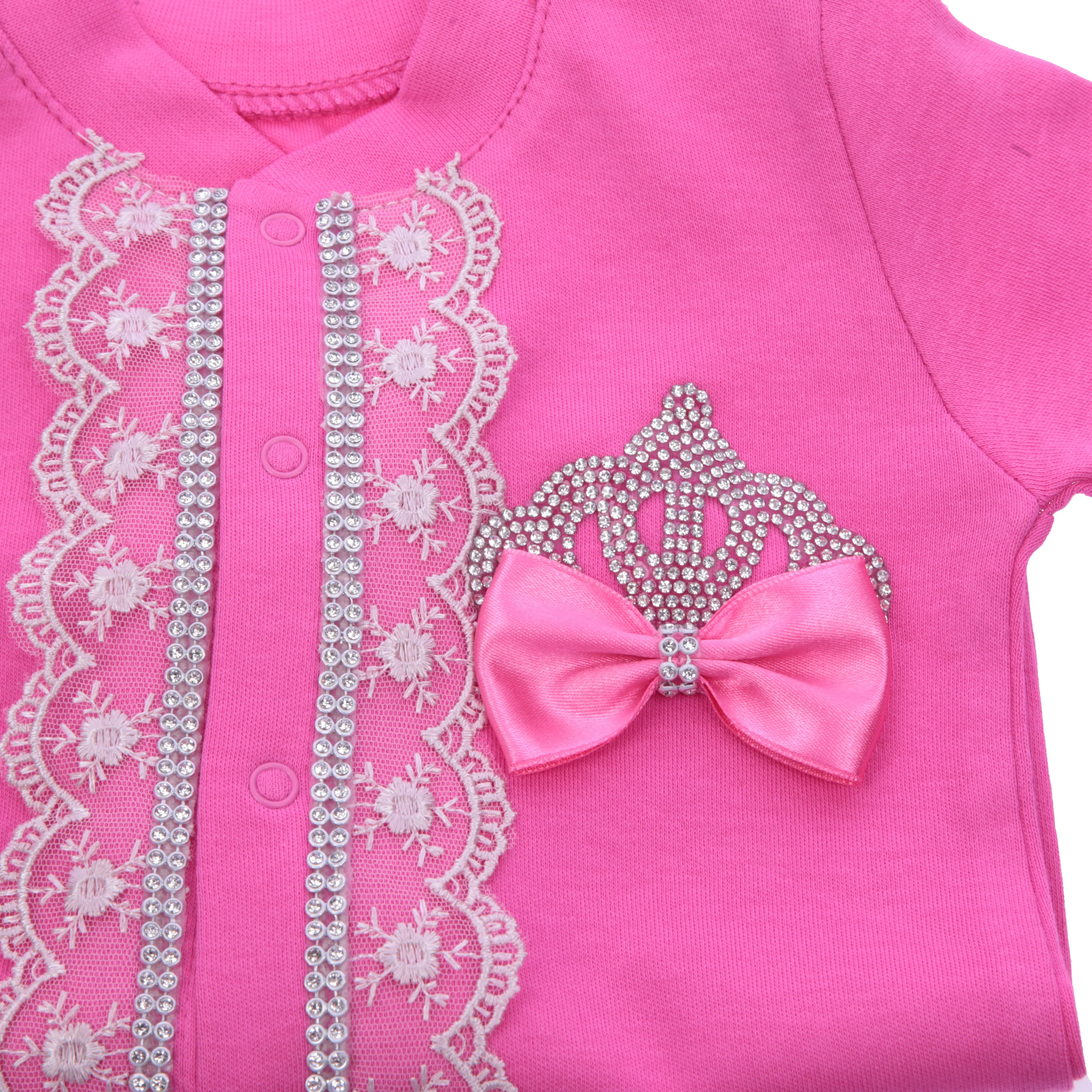 Conjunto de ropa de mameluco de corona de recién nacido Rosa caliente, diadema de flores, ropa brillante para Sesión de fotos, Layette, 4 piezas - imagen 2