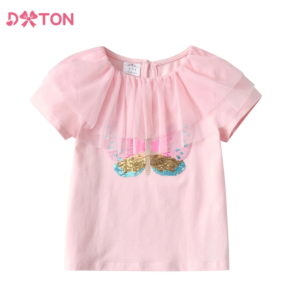 DXTON Camiseta infantil de manga corta con apliques de mariposa