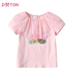 DXTON Camiseta infantil de manga corta con apliques de mariposa