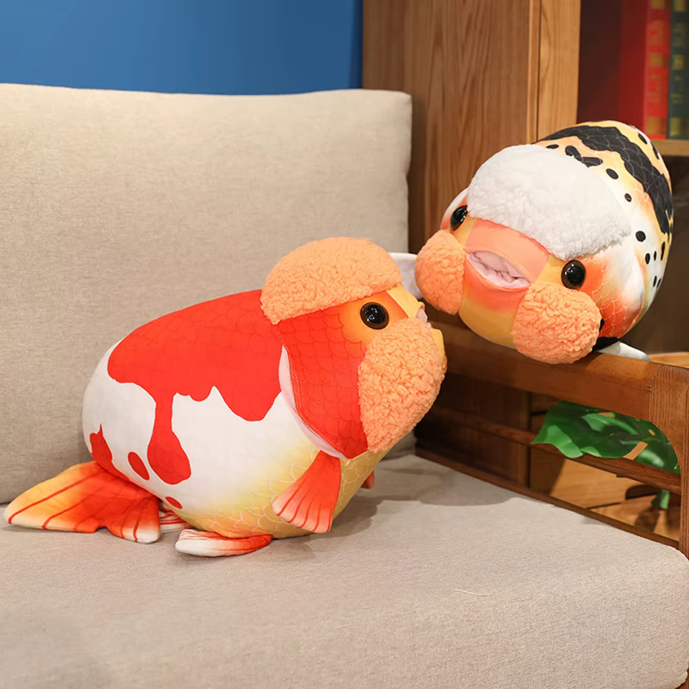 Peluche de pez Ranchu rojo y blanco – Cojín decorativo para sofá - imagen 3