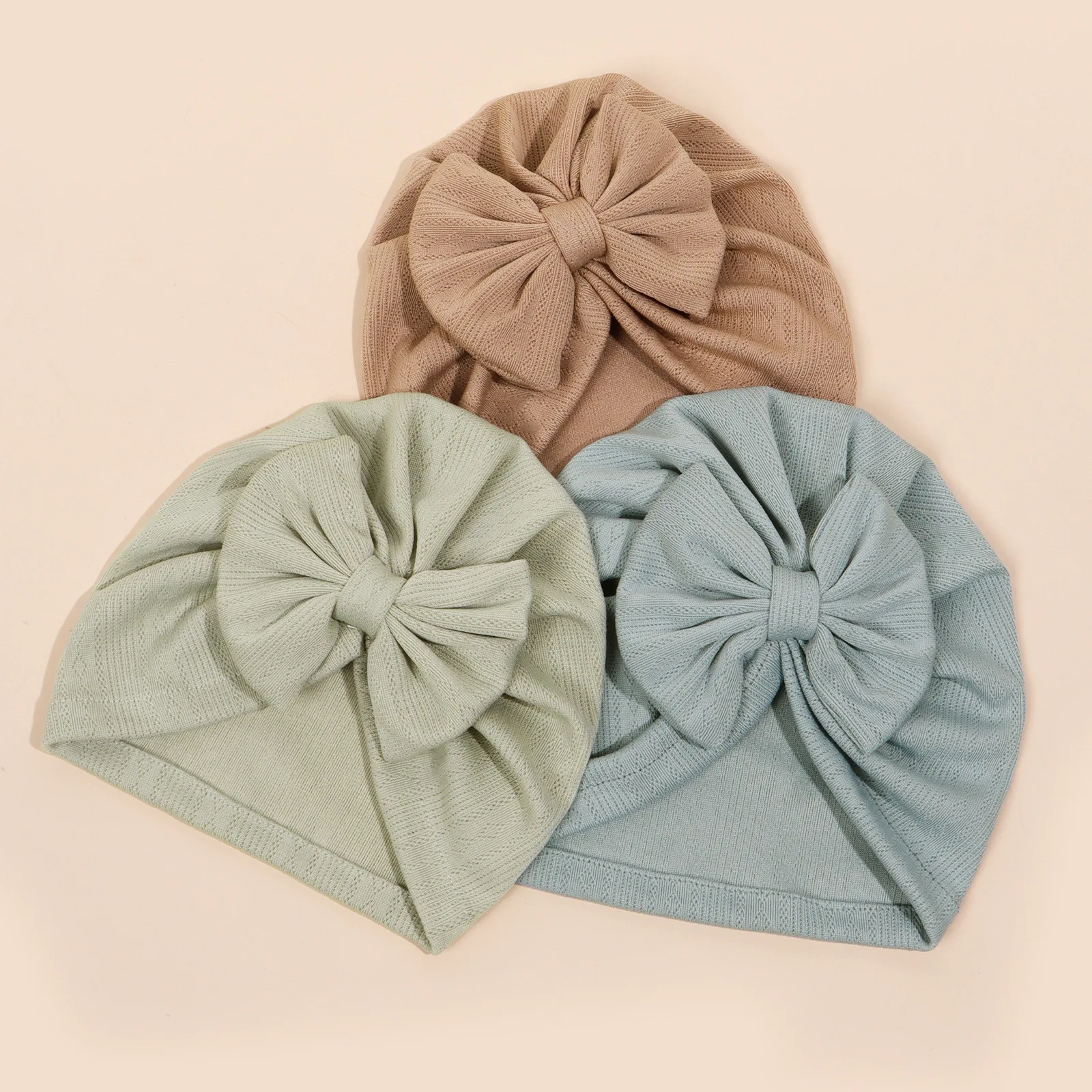 Gorro de punto con lazo para bebé, gorro liso para bebé y niña, turbante suave para recién nacido, gorros transpirables para la cabeza, verano - imagen 2