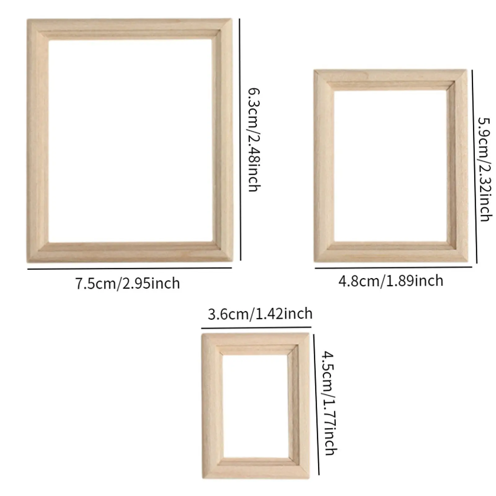 3x 1 : 12 Scale Mini Picture Frame Photo Props Pretend Play Toy Photo Frame Tiny Dollhouse Wood Frame Kids Toddlers 3+